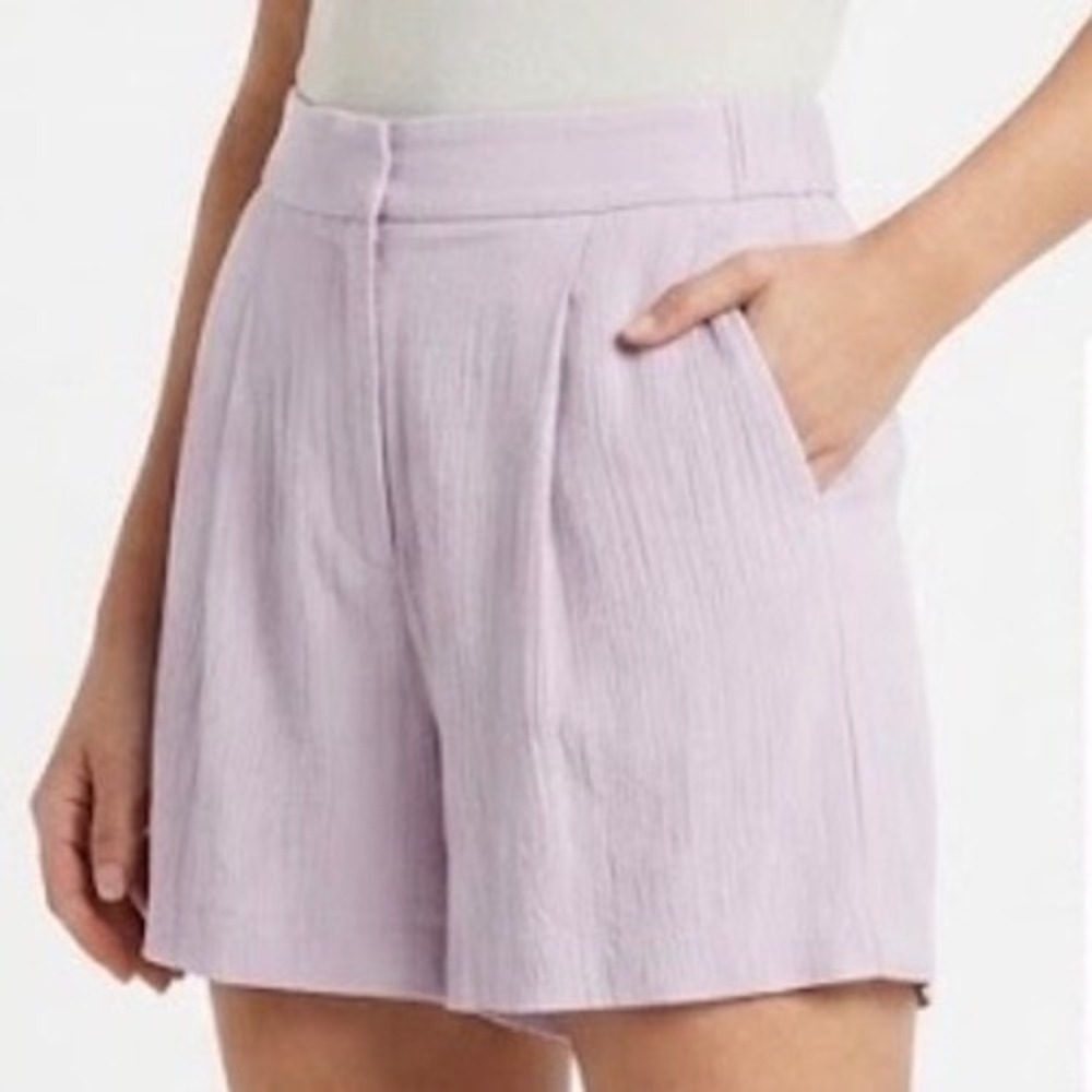 Zara Lavender Purple Crinkle Textured Pleated High Waist Shorts Womens Size M